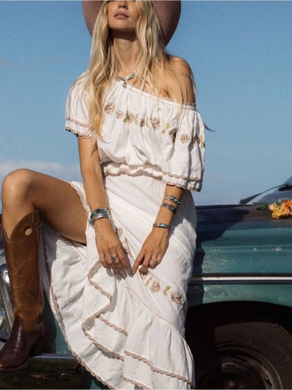 ๐ผCU Vintage Embroidered Ruffle Maxi Skirt